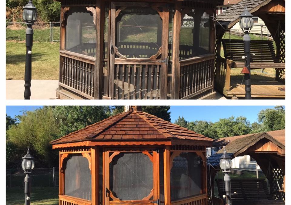 Gazebo before and after softwash pressure washing