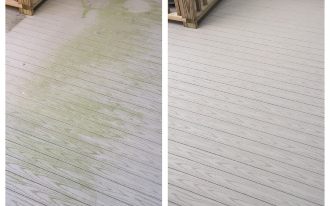 Composite deck before and after pressure washing by Extra Mile Powerwashing