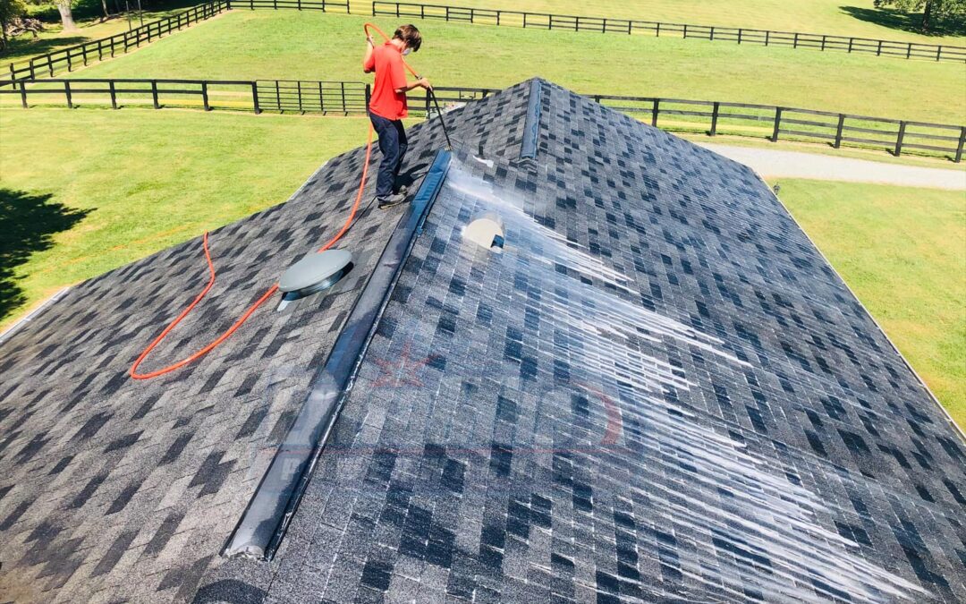 Roof cleaning by Extra Mile Power Washing of Bunker Hill, WV.