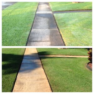 Before and after pressure washing sidewalk