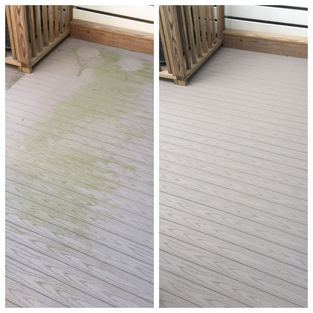 Composite deck before and after pressure washing Extra Mile PowerWashing