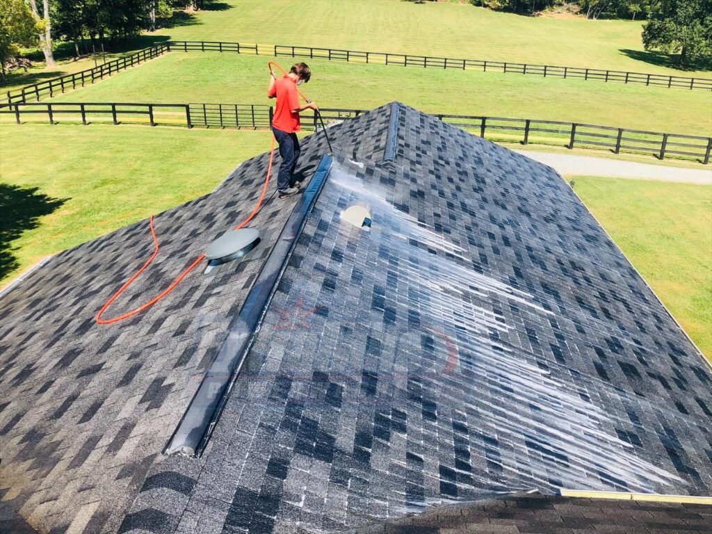 Roof cleaning by Extra Mile Power Washing of Bunker Hill, WV.