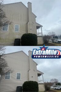 House washing before and after Extra Mile Power Washing of Bunker Hill, WV completes a house washing appointment.